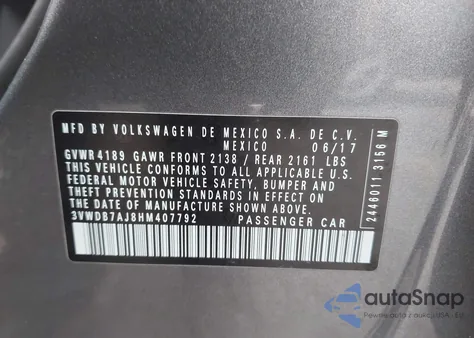 2017 Volkswagen Jetta 1.4T Se из США, поврежденный, VIN 3VWDB7AJ8HM407792